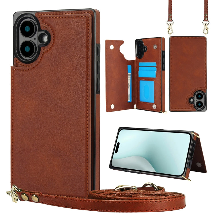 Cross-body Square Dual-Buckle Card Flip Wallet Phone Case, For iPhone 16 Pro Max, For iPhone 16 Pro, For iPhone 16 Plus, For iPhone 16