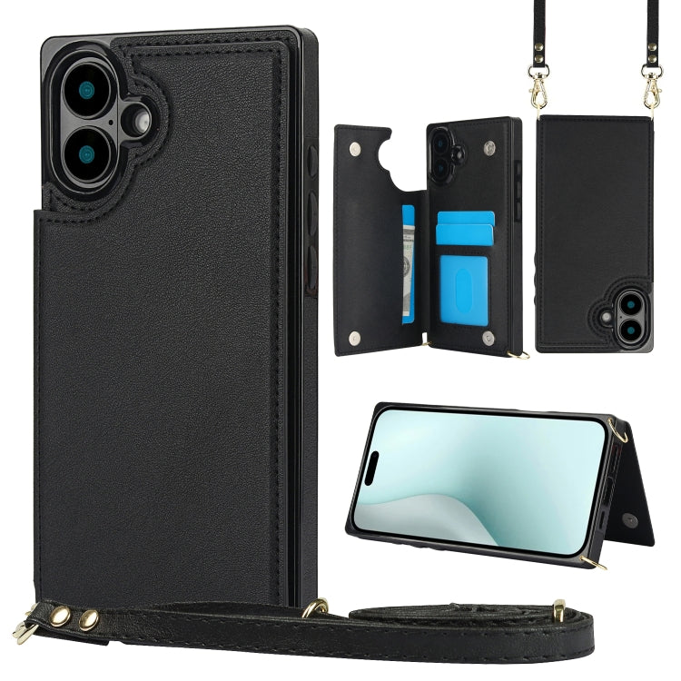 Cross-body Square Dual-Buckle Card Flip Wallet Phone Case, For iPhone 16 Pro Max, For iPhone 16 Pro, For iPhone 16 Plus, For iPhone 16