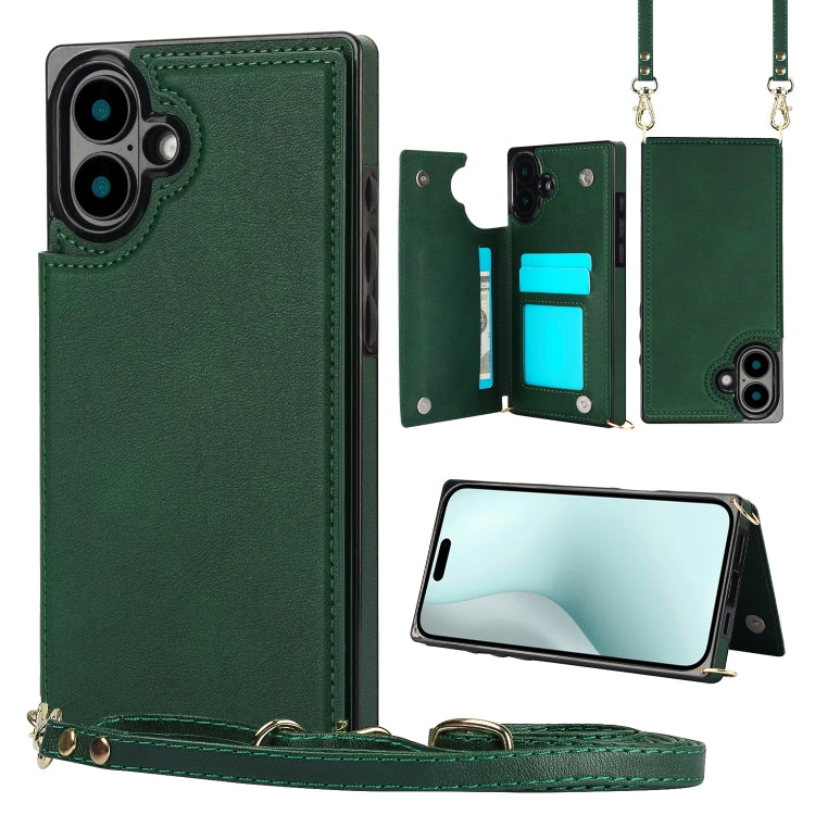 Cross-body Square Dual-Buckle Card Flip Wallet Phone Case, For iPhone 16 Pro Max, For iPhone 16 Pro, For iPhone 16 Plus, For iPhone 16