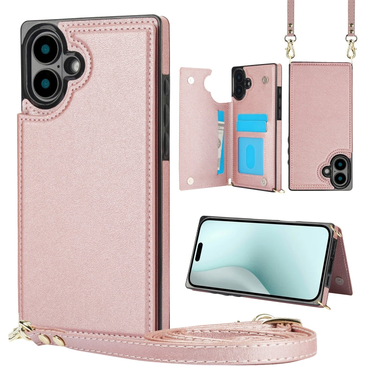 Cross-body Square Dual-Buckle Card Flip Wallet Phone Case, For iPhone 16 Pro Max, For iPhone 16 Pro, For iPhone 16 Plus, For iPhone 16