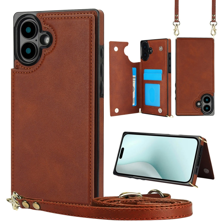 Cross-body Square Dual-Buckle Card Flip Wallet Phone Case, For iPhone 16 Pro Max, For iPhone 16 Pro, For iPhone 16 Plus, For iPhone 16