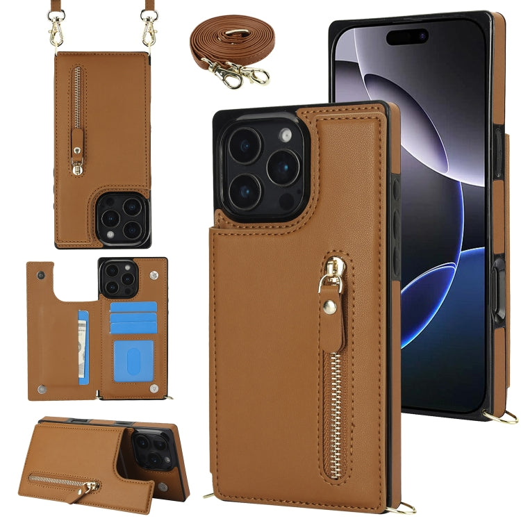 Cross-body Zipper Square Phone Case, For iPhone 16 Pro Max, For iPhone 16 Pro, For iPhone 16 Plus, For iPhone 16