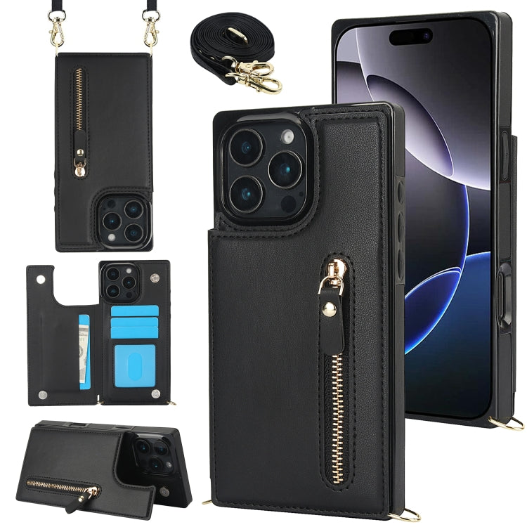 Cross-body Zipper Square Phone Case, For iPhone 16 Pro Max, For iPhone 16 Pro, For iPhone 16 Plus, For iPhone 16