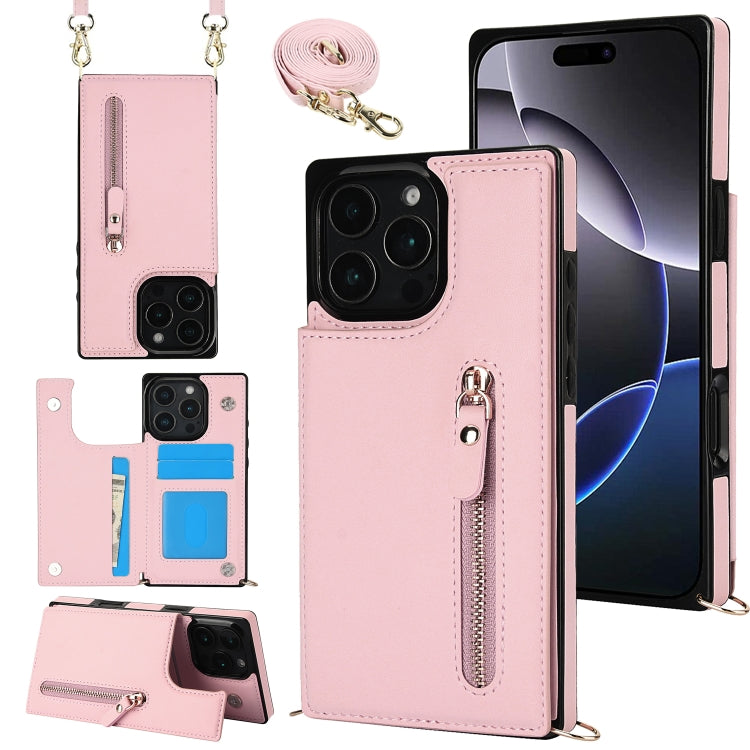 Cross-body Zipper Square Phone Case, For iPhone 16 Pro Max, For iPhone 16 Pro, For iPhone 16 Plus, For iPhone 16
