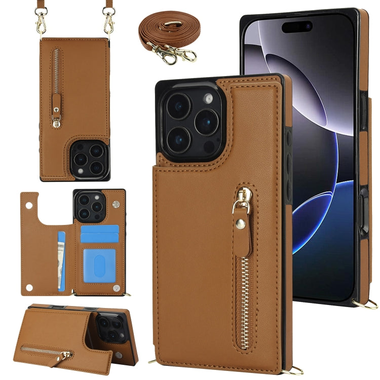 Cross-body Zipper Square Phone Case, For iPhone 16 Pro Max, For iPhone 16 Pro, For iPhone 16 Plus, For iPhone 16