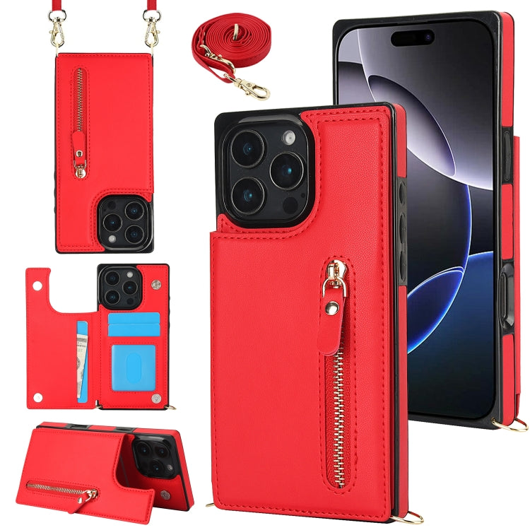 Cross-body Zipper Square Phone Case, For iPhone 16 Pro Max, For iPhone 16 Pro, For iPhone 16 Plus, For iPhone 16