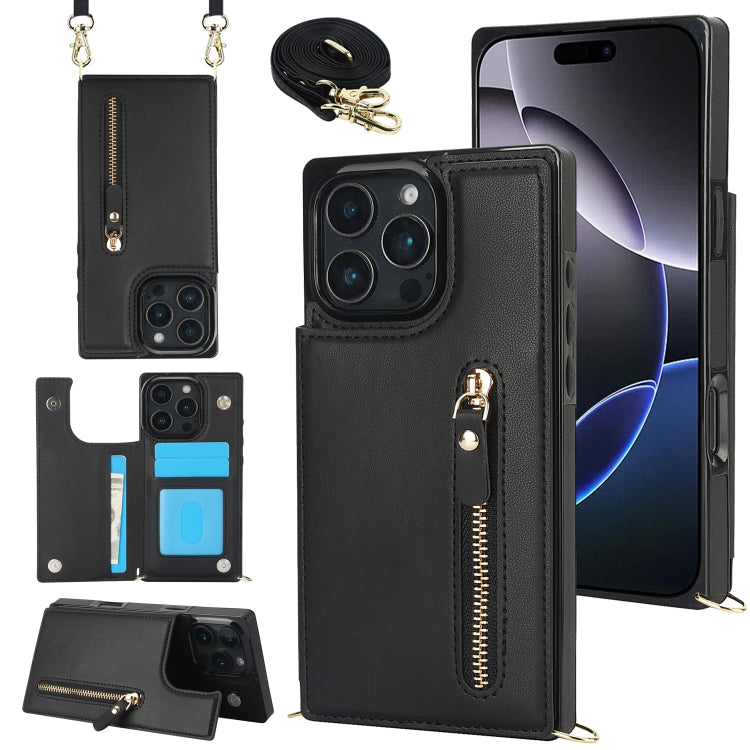 Cross-body Zipper Square Phone Case, For iPhone 16 Pro Max, For iPhone 16 Pro, For iPhone 16 Plus, For iPhone 16