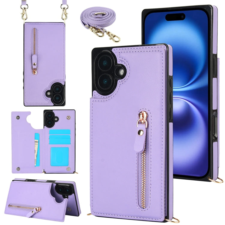 Cross-body Zipper Square Phone Case, For iPhone 16 Pro Max, For iPhone 16 Pro, For iPhone 16 Plus, For iPhone 16