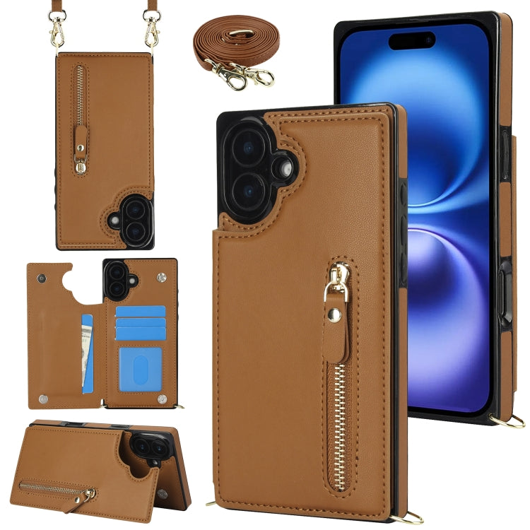 Cross-body Zipper Square Phone Case, For iPhone 16 Pro Max, For iPhone 16 Pro, For iPhone 16 Plus, For iPhone 16