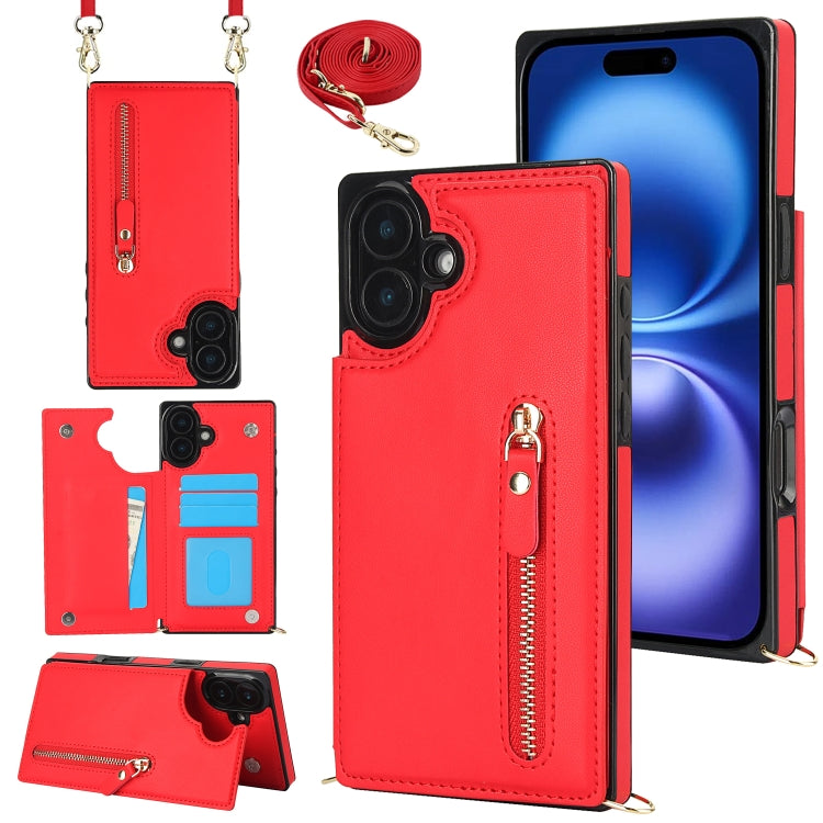 Cross-body Zipper Square Phone Case, For iPhone 16 Pro Max, For iPhone 16 Pro, For iPhone 16 Plus, For iPhone 16