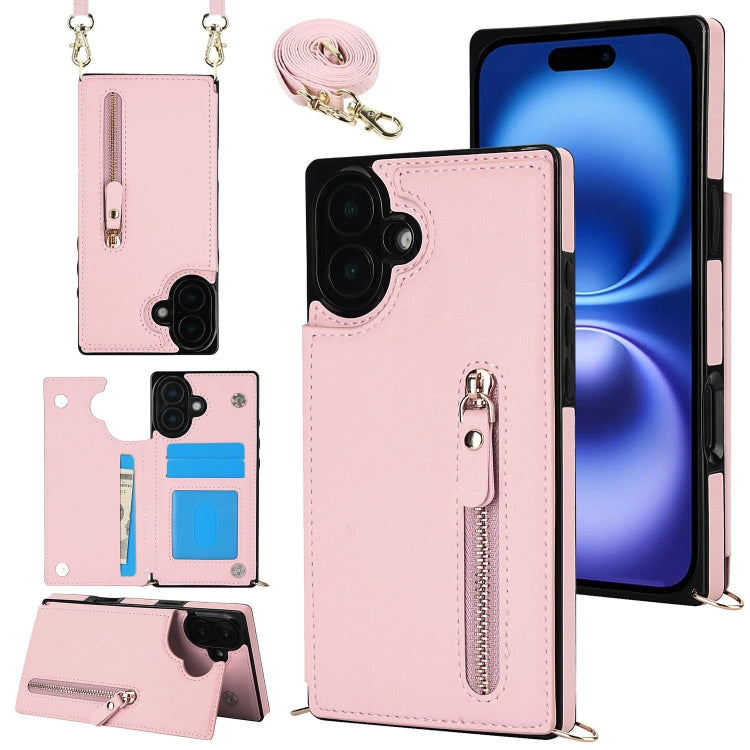 Cross-body Zipper Square Phone Case, For iPhone 16 Pro Max, For iPhone 16 Pro, For iPhone 16 Plus, For iPhone 16