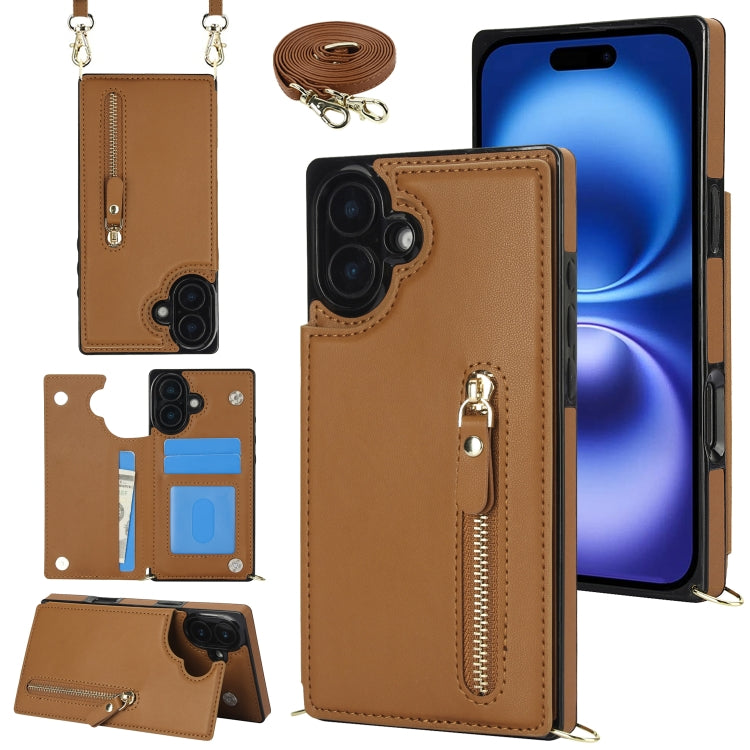 Cross-body Zipper Square Phone Case, For iPhone 16 Pro Max, For iPhone 16 Pro, For iPhone 16 Plus, For iPhone 16