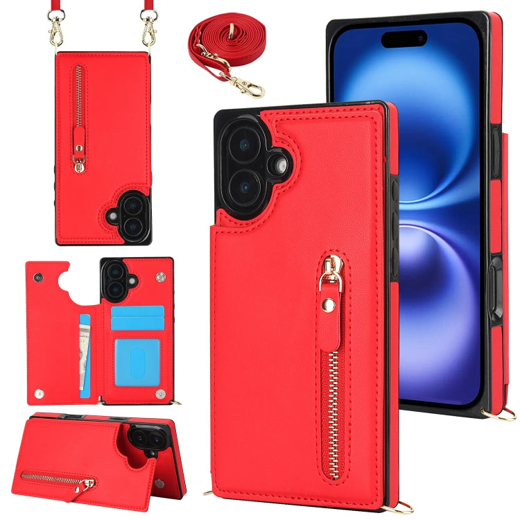 Cross-body Zipper Square Phone Case, For iPhone 16 Pro Max, For iPhone 16 Pro, For iPhone 16 Plus, For iPhone 16