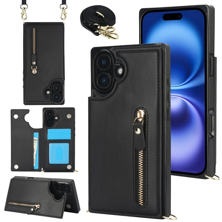 Cross-body Zipper Square Phone Case, For iPhone 16 Pro Max, For iPhone 16 Pro, For iPhone 16 Plus, For iPhone 16