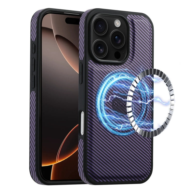 Denior Carbon Fiber Texture Leather MagSafe Phone Case, For iPhone 16 Pro Max, For iPhone 16 Pro, For iPhone 16 Plus, For iPhone 16