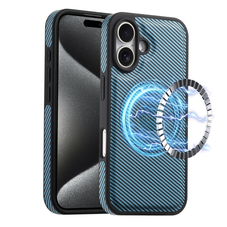Denior Carbon Fiber Texture Leather MagSafe Phone Case, For iPhone 16 Pro Max, For iPhone 16 Pro, For iPhone 16 Plus, For iPhone 16