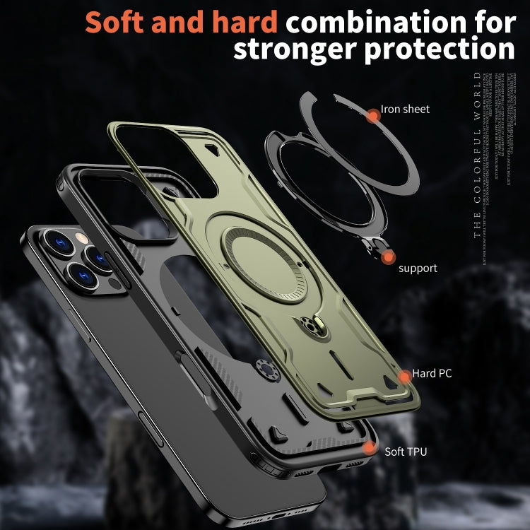 PC Hybrid TPU Armor MagSafe Ring Holder Phone Case, For iPhone 16 Pro Max, For iPhone 16 Pro, For iPhone 16 Plus