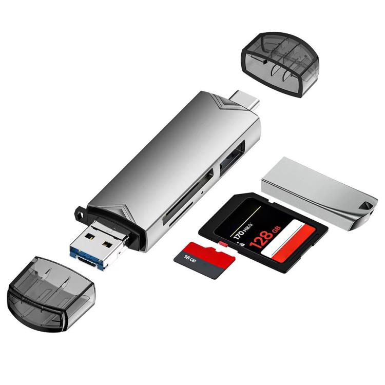 6 in 1 USB3.0, Micro USB, Type-C to SD, TF Card, U Disk Multifunctional Card Reader Adapter, 6 in 1 Card Reader
