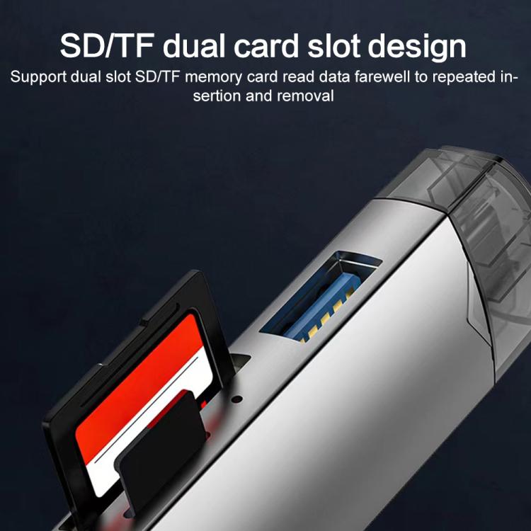 6 in 1 USB3.0, Micro USB, Type-C to SD, TF Card, U Disk Multifunctional Card Reader Adapter, 6 in 1 Card Reader