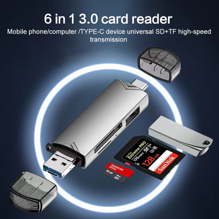 Adaptateur de lecteur de carte multifonction 6 en 1 USB 3.0, Micro USB, Type-C vers SD, TF, disque U, lecteur de carte 6 en 1