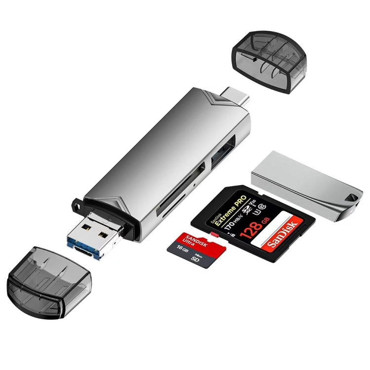Adaptateur de lecteur de carte multifonction 6 en 1 USB 3.0, Micro USB, Type-C vers SD, TF, disque U, lecteur de carte 6 en 1