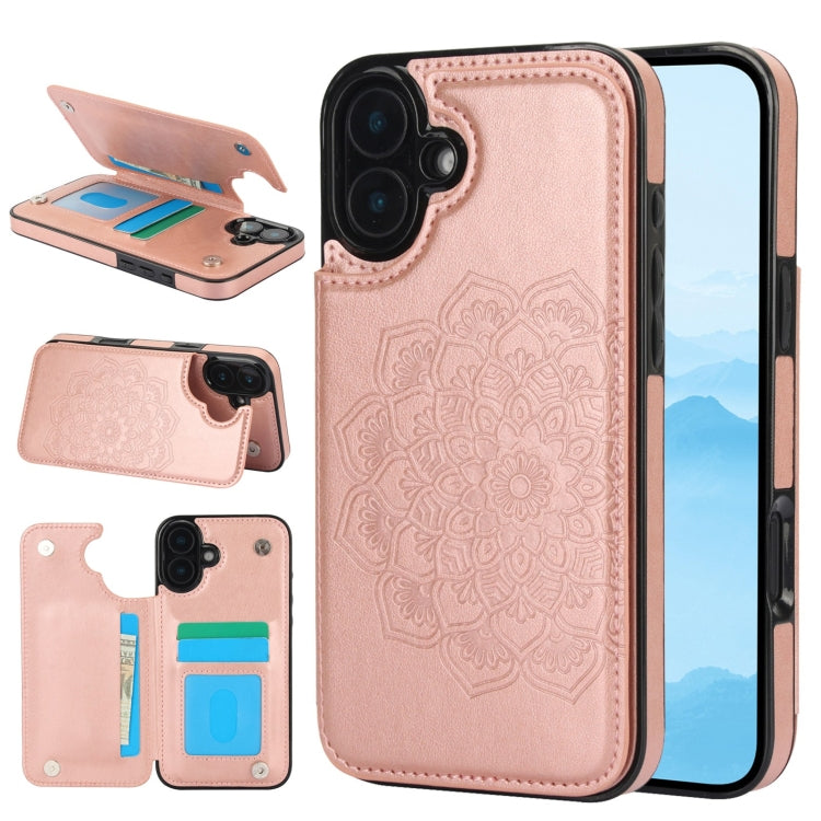 Double Buckle Mandala Leather Wallet Back Cover Phone Case