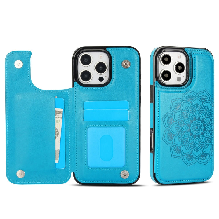 Double Buckle Mandala Leather Wallet Back Cover Phone Case