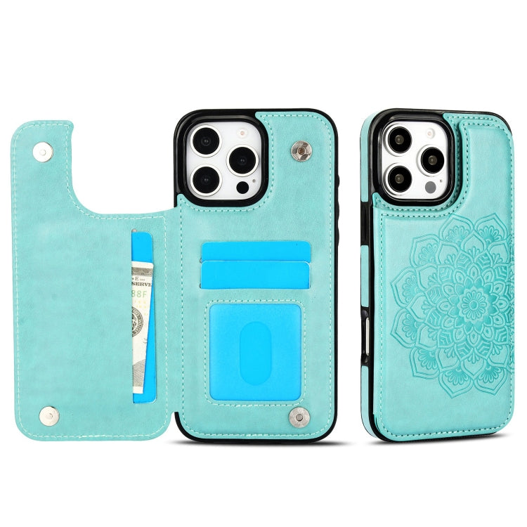 Double Buckle Mandala Leather Wallet Back Cover Phone Case
