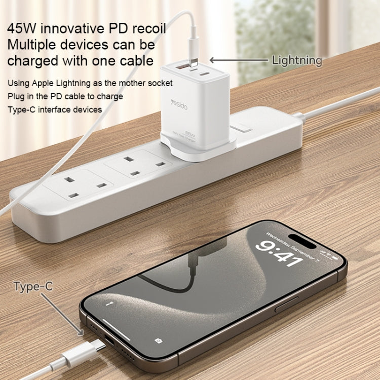 Chargeur rapide USB 65 W Yesido YC89 Type-C, GaN inversé 8 broches, avec câble Type-C vers 8 broches, YC89