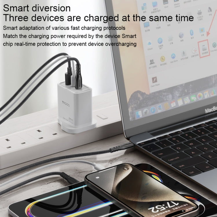 Chargeur rapide USB 65 W Yesido YC89 Type-C, GaN inversé 8 broches, avec câble Type-C vers 8 broches, YC89