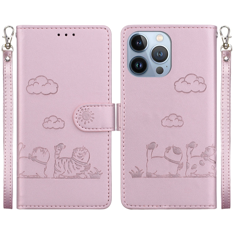 Cute Cats RFID Leather Phone Case, For iPhone 15, For iPhone 14 Plus, For iPhone 14, For iPhone 14 Pro