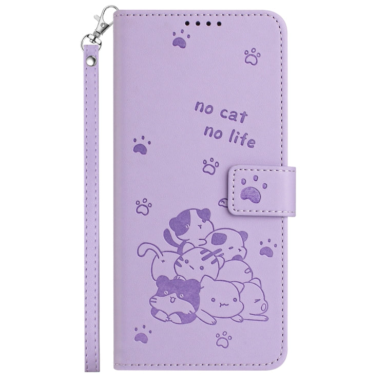 Embossed Kitten Phone Leather Case with Lanyard, For iPhone 15, For iPhone 14 Plus, For iPhone 14 / 13, For iPhone 14 Pro