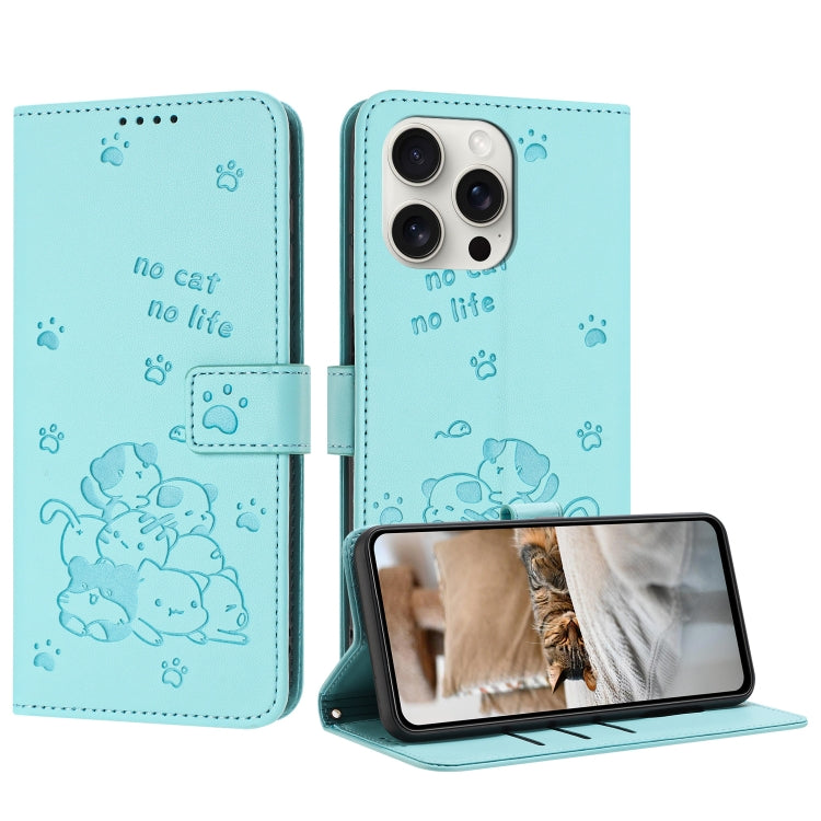 Embossed Kitten Phone Leather Case with Lanyard, For iPhone 14 Pro Max, For iPhone SE 2022 / 2020, For iPhone 13 Pro Max, For iPhone 13 Pro
