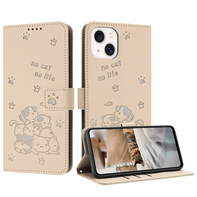 Embossed Kitten Phone Leather Case with Lanyard, For iPhone 13 mini, For iPhone 12 / 12 Pro, For iPhone 12 Pro Max, For iPhone 11 Pro Max