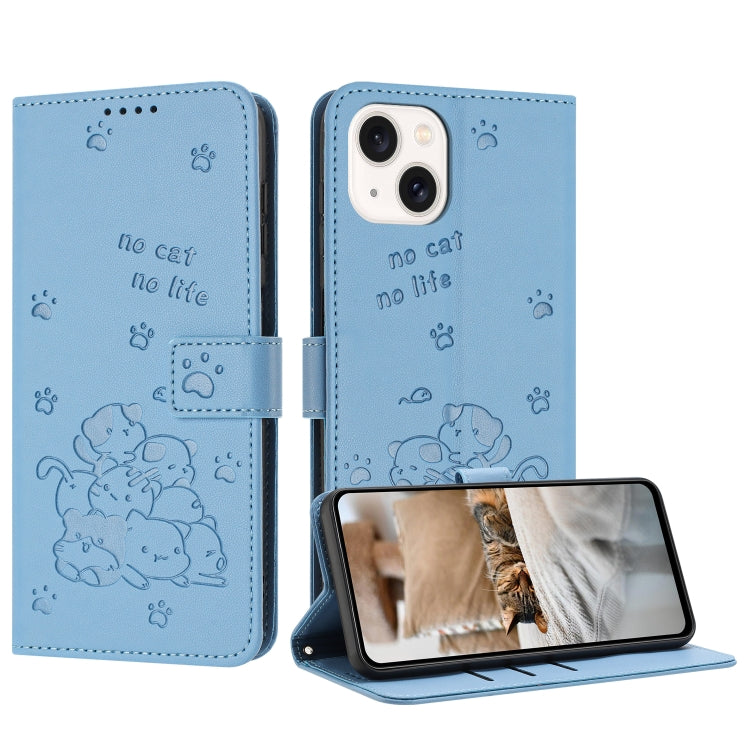 Embossed Kitten Phone Leather Case with Lanyard, For iPhone 13 mini, For iPhone 12 / 12 Pro, For iPhone 12 Pro Max, For iPhone 11 Pro Max