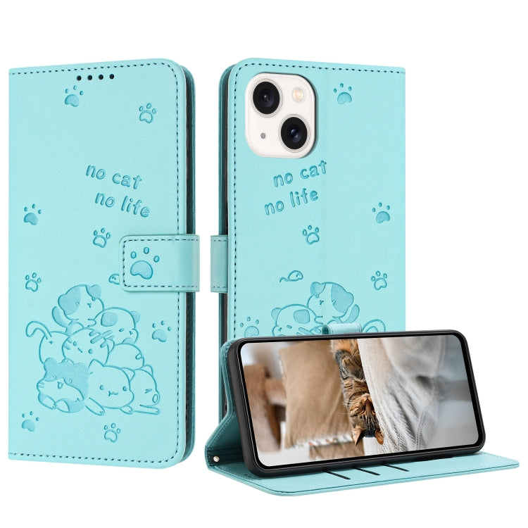 Embossed Kitten Phone Leather Case with Lanyard, For iPhone 13 mini, For iPhone 12 / 12 Pro, For iPhone 12 Pro Max, For iPhone 11 Pro Max