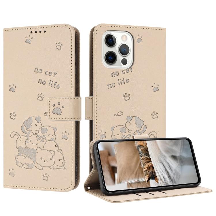 Embossed Kitten Phone Leather Case with Lanyard, For iPhone 13 mini, For iPhone 12 / 12 Pro, For iPhone 12 Pro Max, For iPhone 11 Pro Max