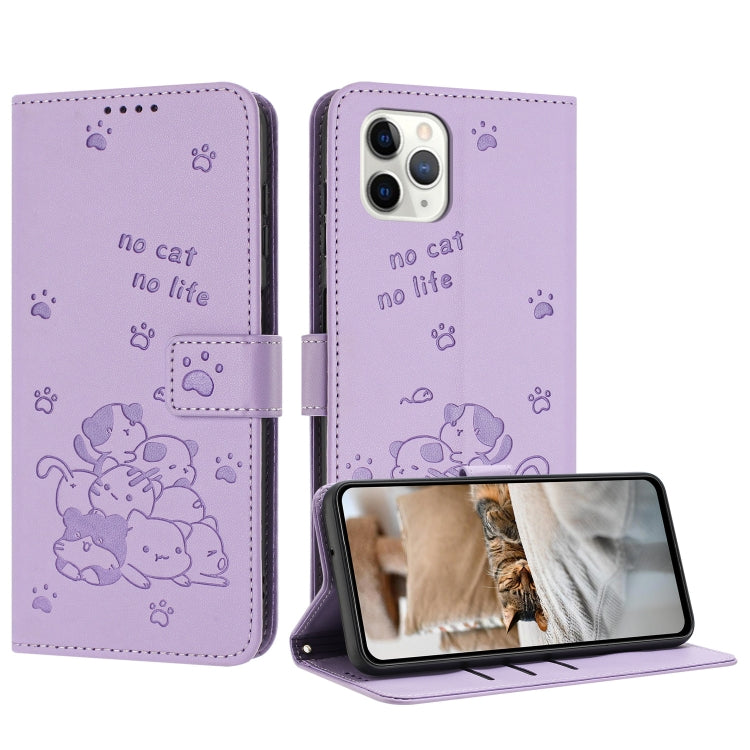 Embossed Kitten Phone Leather Case with Lanyard, For iPhone 13 mini, For iPhone 12 / 12 Pro, For iPhone 12 Pro Max, For iPhone 11 Pro Max
