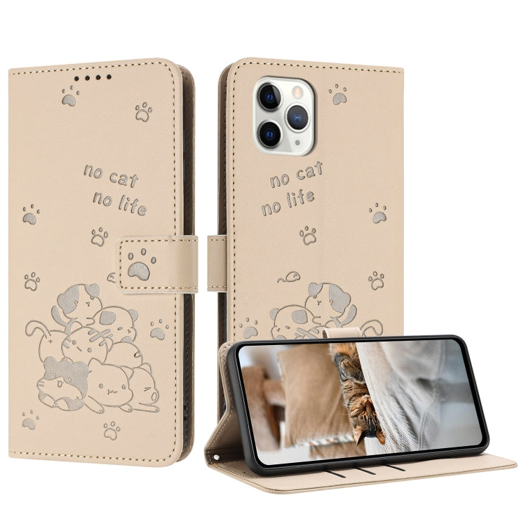 Embossed Kitten Phone Leather Case with Lanyard, For iPhone 11, For iPhone 11 Pro, For iPhone XS / X, For iPhone XR