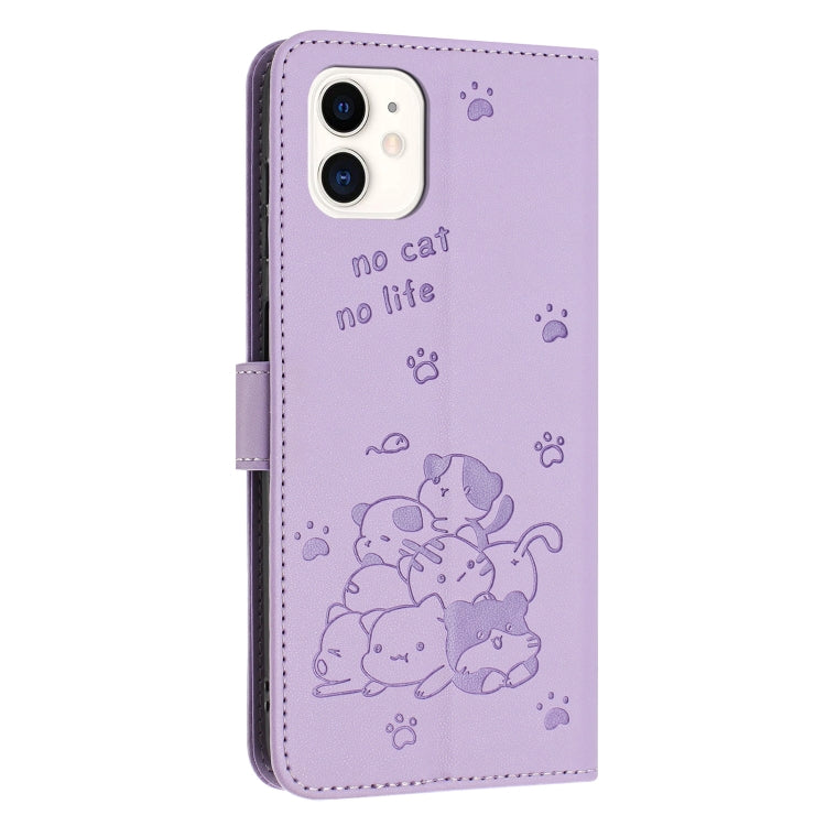 Embossed Kitten Phone Leather Case with Lanyard, For iPhone 11, For iPhone 11 Pro, For iPhone XS / X, For iPhone XR
