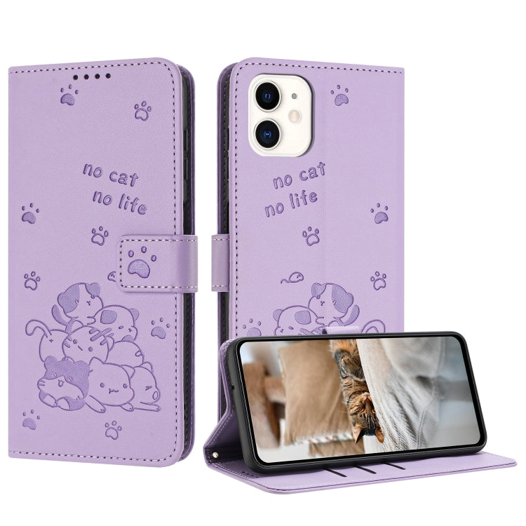 Embossed Kitten Phone Leather Case with Lanyard, For iPhone 11, For iPhone 11 Pro, For iPhone XS / X, For iPhone XR