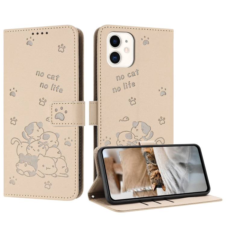 Embossed Kitten Phone Leather Case with Lanyard, For iPhone 11, For iPhone 11 Pro, For iPhone XS / X, For iPhone XR