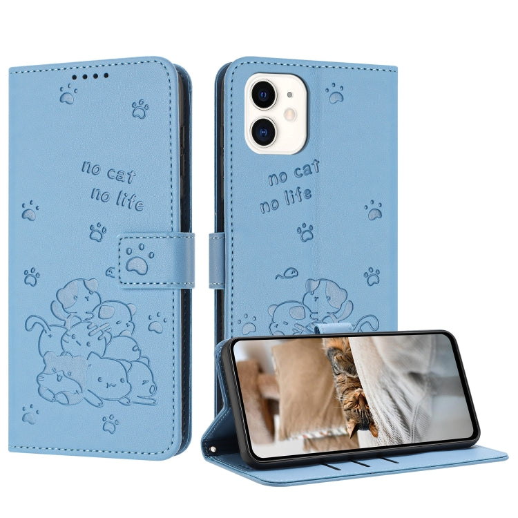 Embossed Kitten Phone Leather Case with Lanyard, For iPhone 11, For iPhone 11 Pro, For iPhone XS / X, For iPhone XR