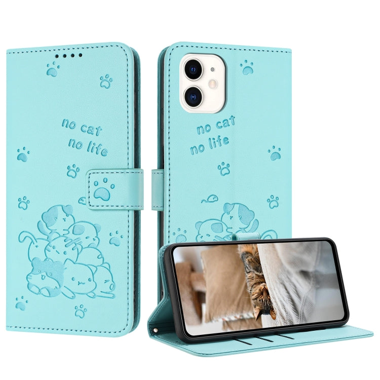Embossed Kitten Phone Leather Case with Lanyard, For iPhone 11, For iPhone 11 Pro, For iPhone XS / X, For iPhone XR
