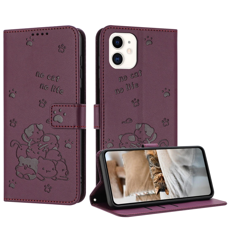 Embossed Kitten Phone Leather Case with Lanyard, For iPhone 11, For iPhone 11 Pro, For iPhone XS / X, For iPhone XR