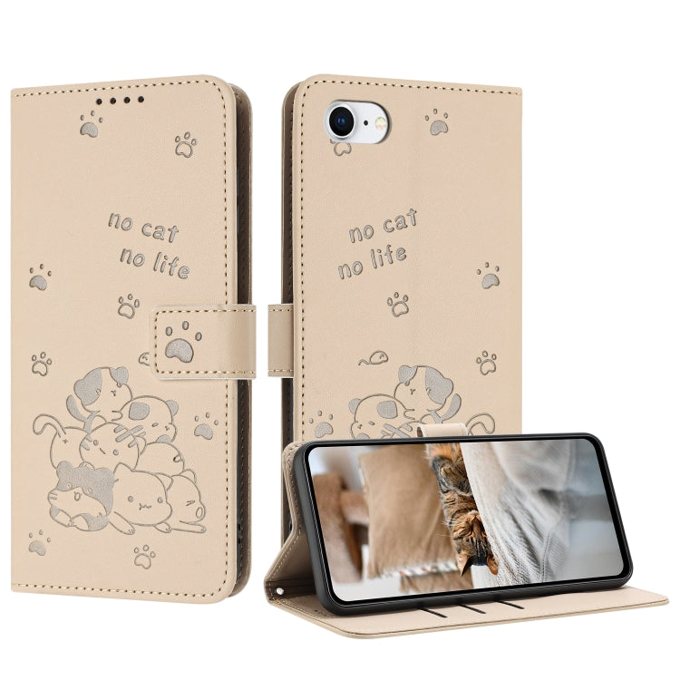 Embossed Kitten Phone Leather Case with Lanyard, For iPhone 14 Pro Max, For iPhone SE 2022 / 2020, For iPhone 13 Pro Max, For iPhone 13 Pro