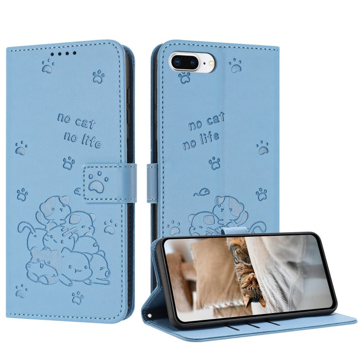 Embossed Kitten Phone Leather Case with Lanyard, For iPhone XS Max, For iPhone 8 Plus / 7 Plus