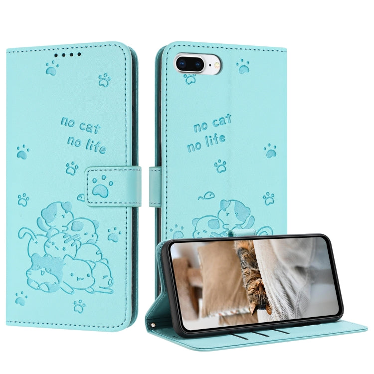 Embossed Kitten Phone Leather Case with Lanyard, For iPhone XS Max, For iPhone 8 Plus / 7 Plus