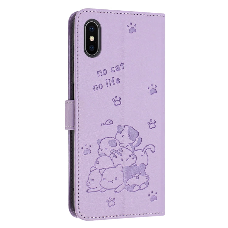 Embossed Kitten Phone Leather Case with Lanyard, For iPhone XS Max, For iPhone 8 Plus / 7 Plus