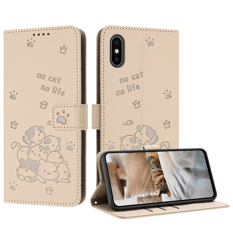 Embossed Kitten Phone Leather Case with Lanyard, For iPhone XS Max, For iPhone 8 Plus / 7 Plus